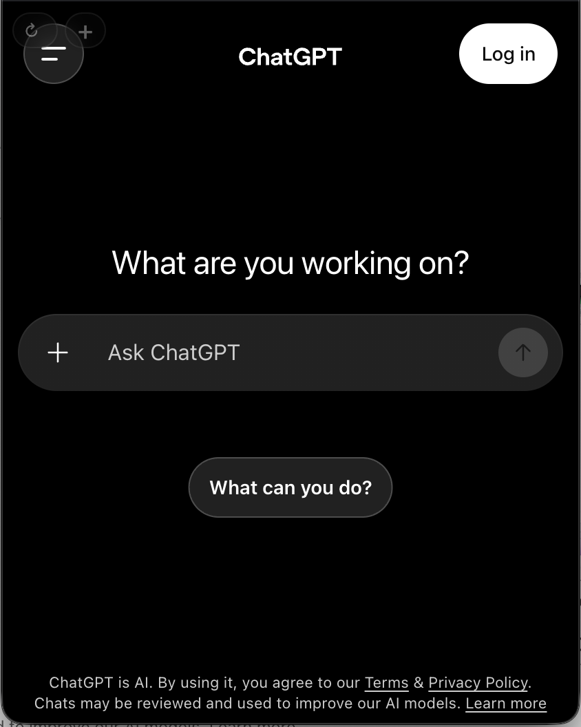 ChatGPT displayed inside an Always on Top floating window