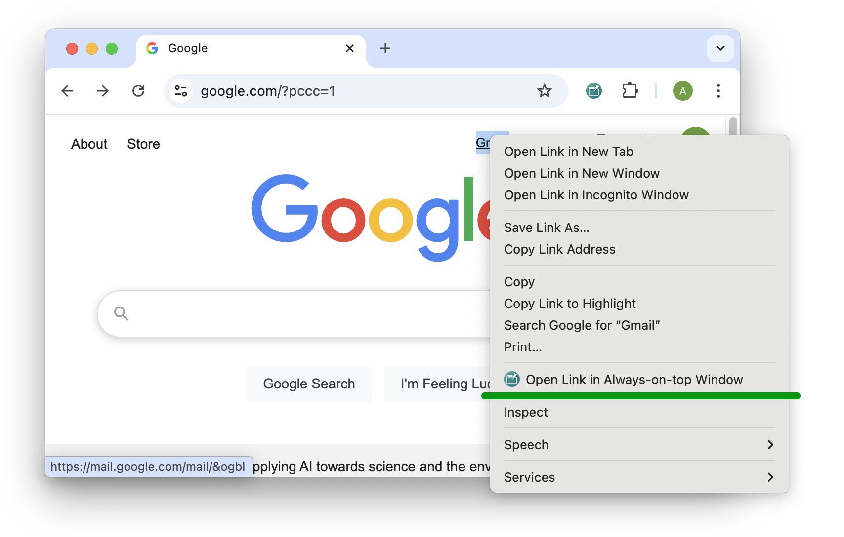 Opening a link in an Always-on-Top Window from the Chrome context menu
